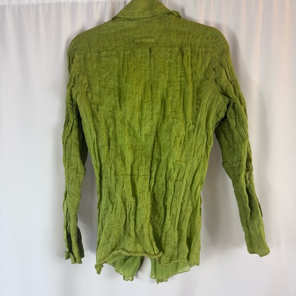 Luisa Cerano Green Crinkled Button-Up Blouse USA 14    43 % silk - Picture 13 of 16